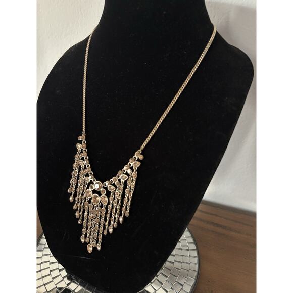 Givenchy Gold Tone & Crystal Waterfall Necklace - 21" Adjustable - Picture 4 of 16